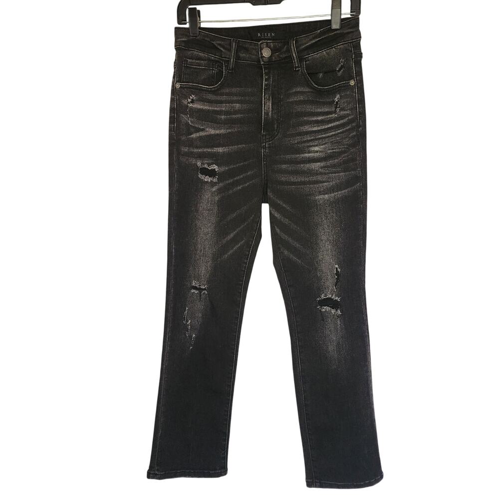 Risen Women's Jeans, Factory Faded Hi-Rise Distressed Straight Jeans, Sz 9/29